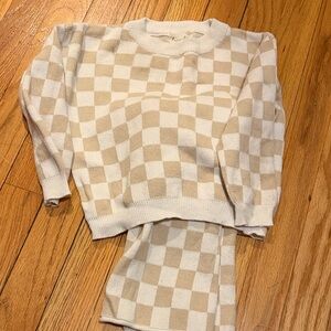 Kids Cream & White Checker Knit Pajama Set